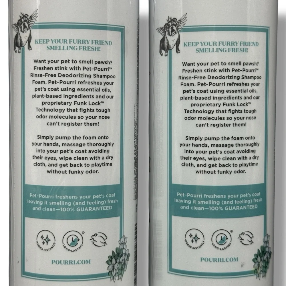 2x Pet-Pourri Rinse Free Dog Shampoo Foam Deodorizing Dry Wash For Pets 6oz Each